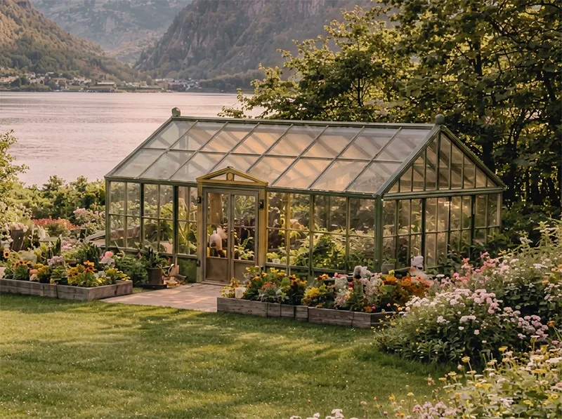 Hagen og veksthuset ved museumsområdet